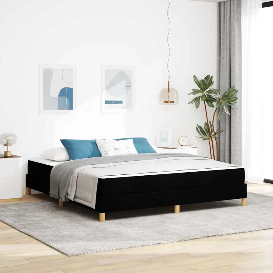 Lit à ressorts avec matelas Noir 180 x 200 cm tissu