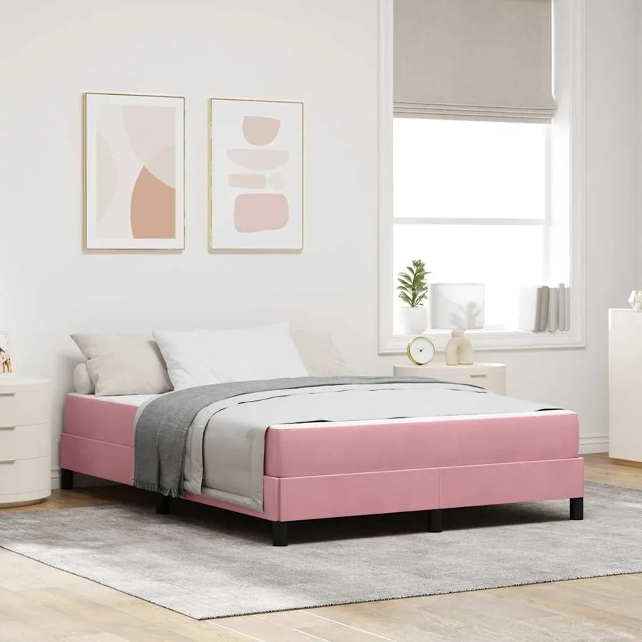 Lit à ressorts avec matelas Rose 140 x 190 cm tissu