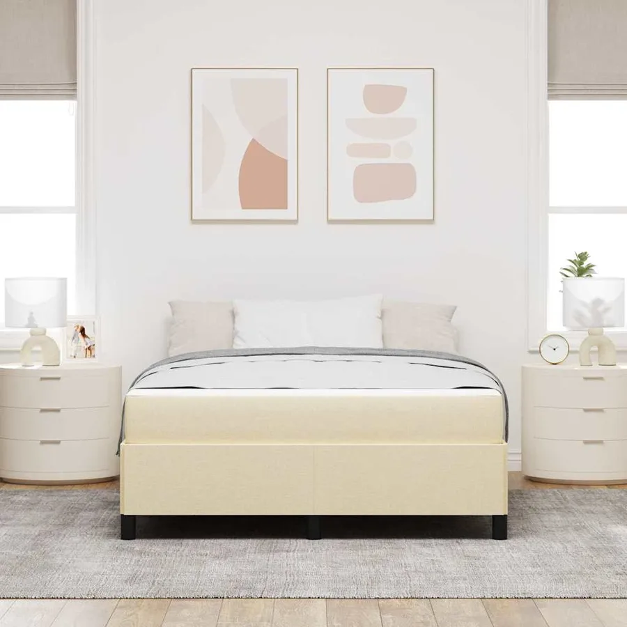 Lit à ressorts Crème 140 x 200 cm tissu - 3