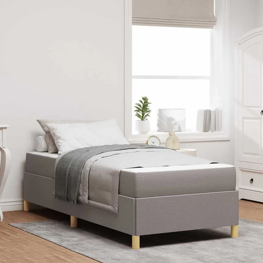 Cadre de lit avec matelas Taupe 90 x 200 cm tissu