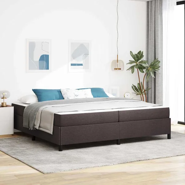 Lit à ressorts avec matelas Marron foncé 200 x 200 cm tissu