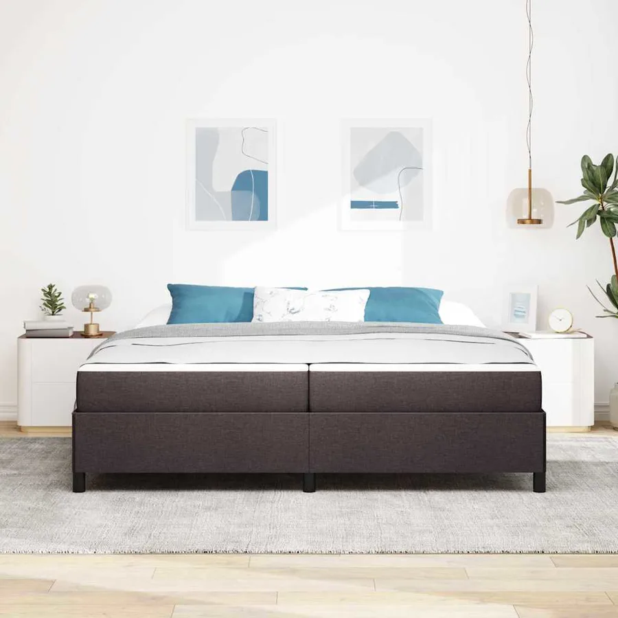Lit à ressorts avec matelas Marron foncé 200 x 200 cm tissu - 3