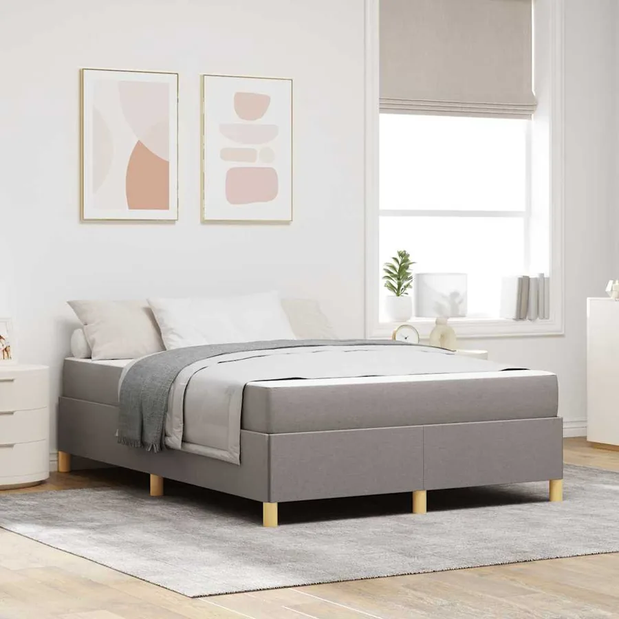 Cadre de lit avec matelas Taupe 140 x 190 cm tissu