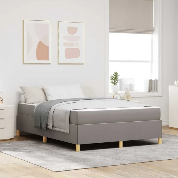 Cadre de lit avec matelas Taupe 140 x 190 cm tissu