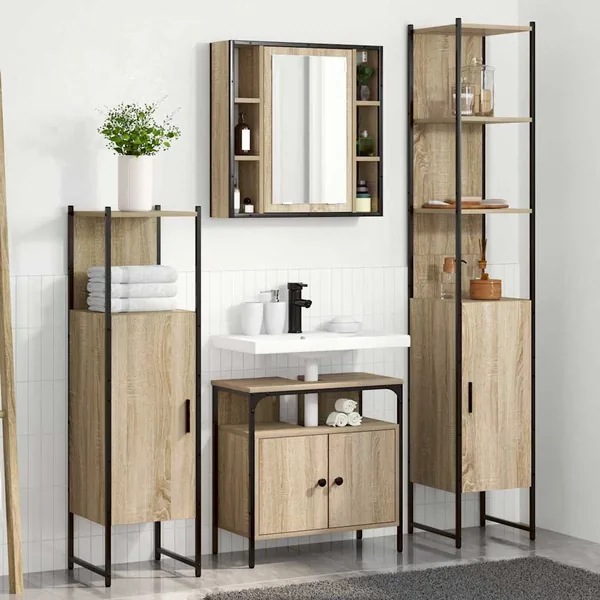 Ensemble de mobilier de salle de bain 4 pcs Chêne Sonoma