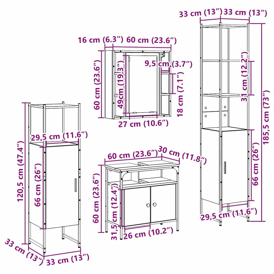 Ensemble de mobilier de salle de bain 4 pcs Chêne Sonoma - 16