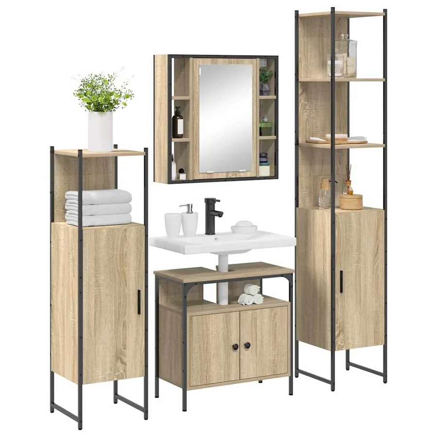 Ensemble de mobilier de salle de bain 4 pcs Chêne Sonoma - 3