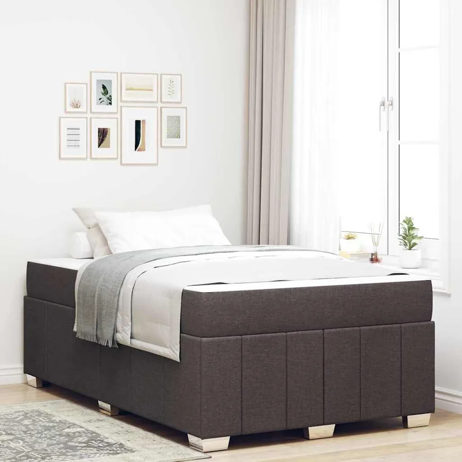 Cadre de lit avec matelas Marron foncé 120 x 200 cm tissu