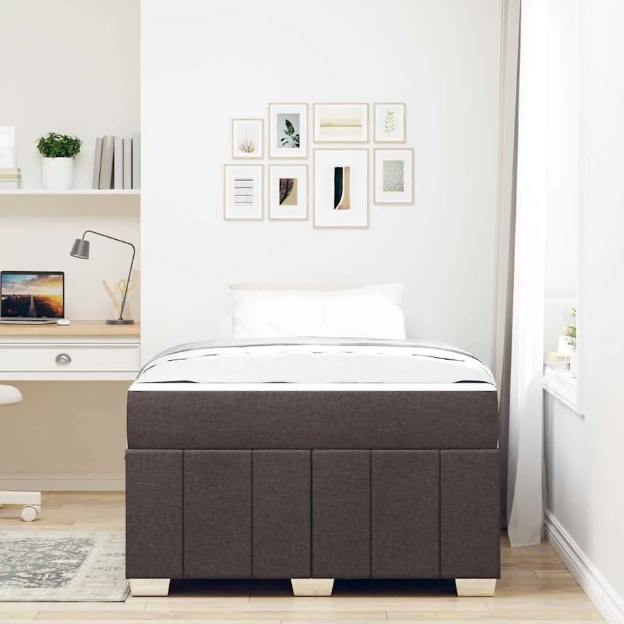 Cadre de lit avec matelas Marron foncé 120 x 200 cm tissu - 3