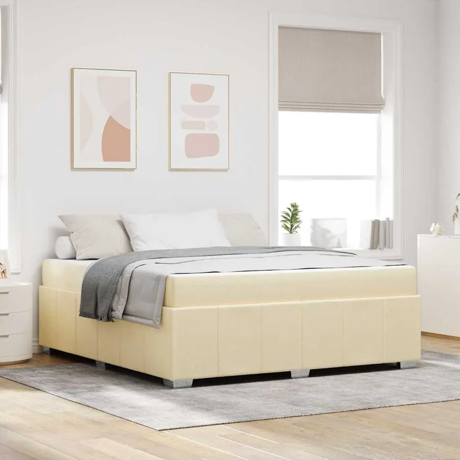 Cadre de lit avec matelas Crème 180 x 200 cm tissu