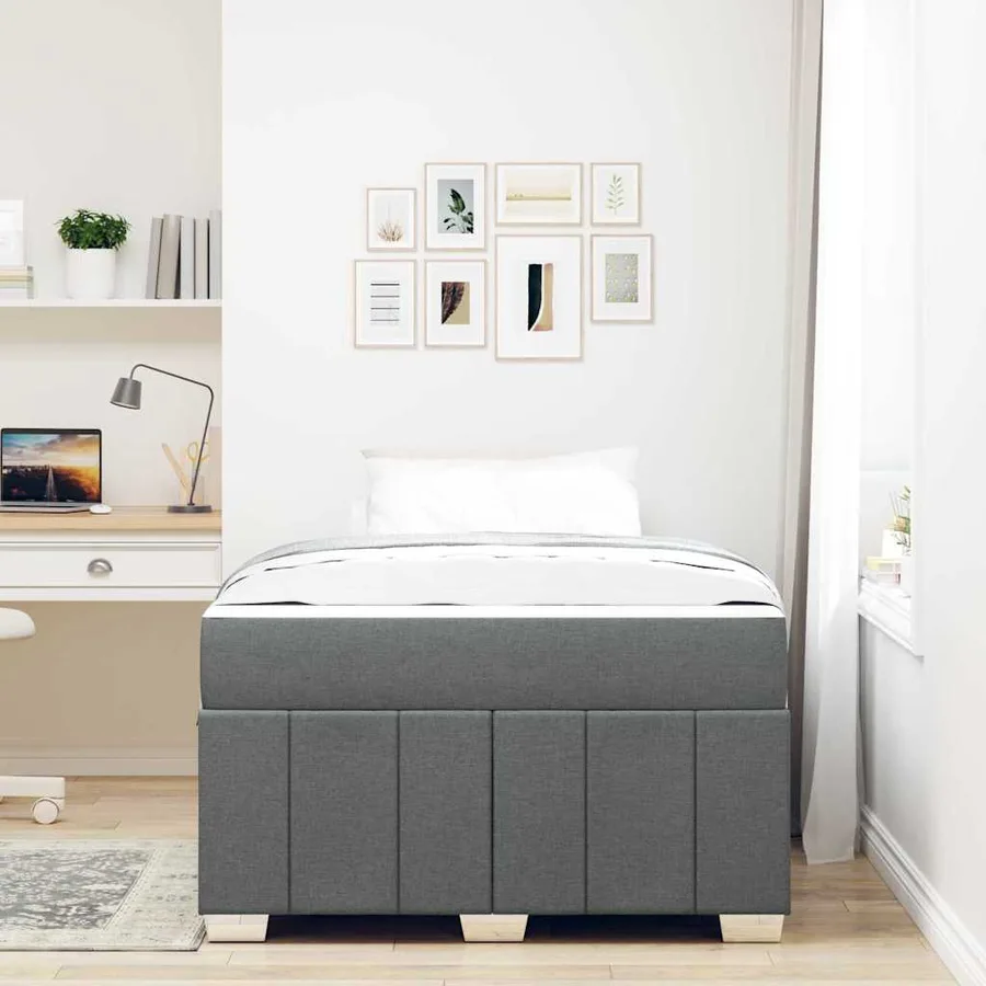 Cadre de lit avec matelas Gris foncé 120 x 200 cm tissu - 3