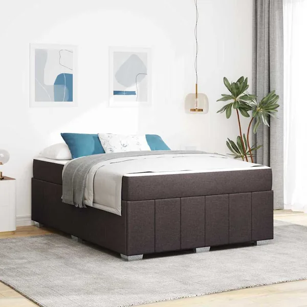 Cadre de lit avec matelas Marron foncé 160 x 200 cm tissu