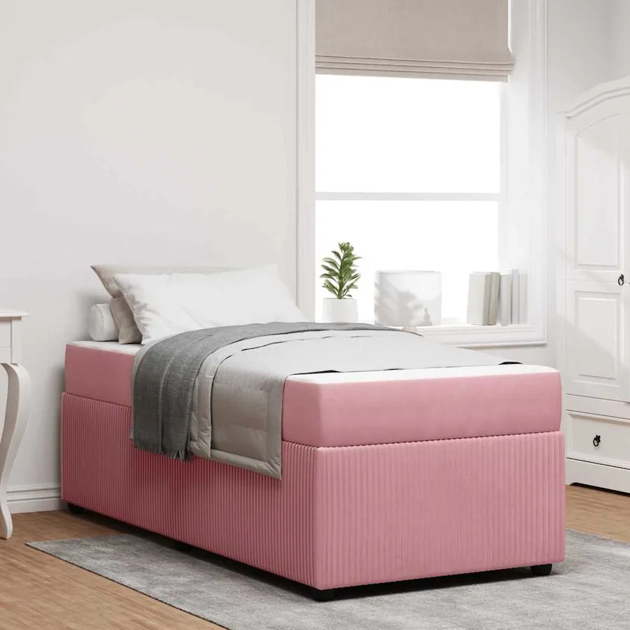 Cadre de lit avec matelas Rose 90 x 190 cm tissu