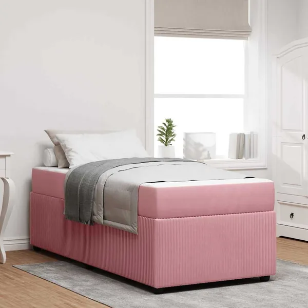 Cadre de lit avec matelas Rose 90 x 190 cm tissu