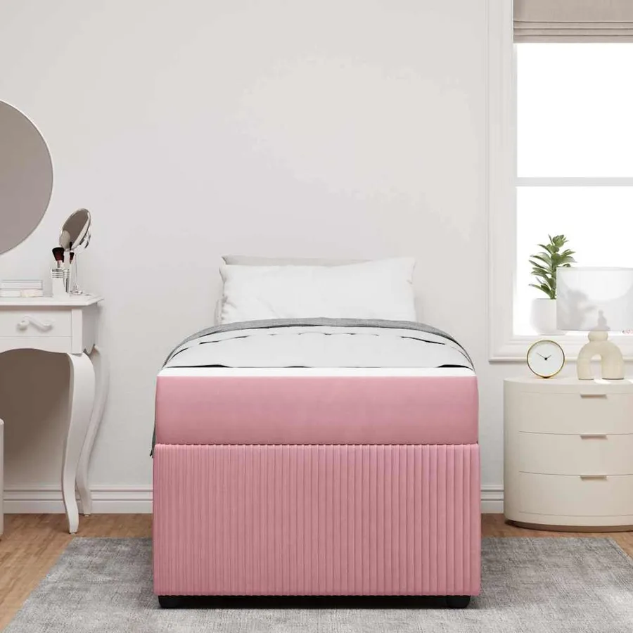 Cadre de lit avec matelas Rose 90 x 190 cm tissu - 3