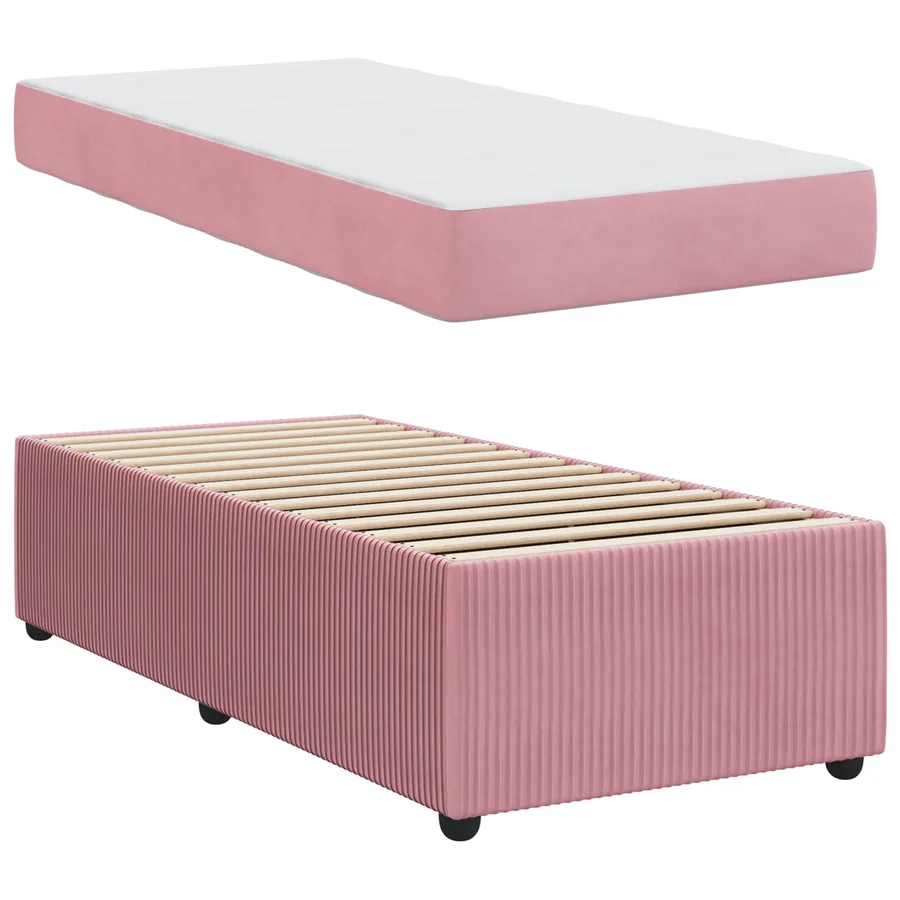 Cadre de lit avec matelas Rose 90 x 190 cm tissu - 5