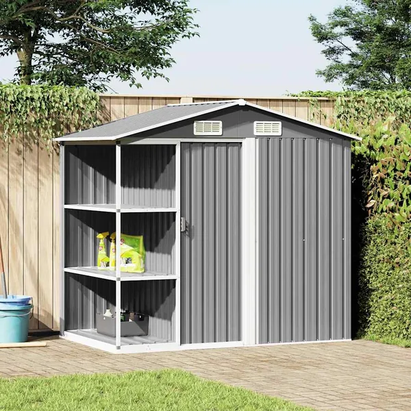 Abri de jardin avec étagère Gris 205x130x183 cm Fer