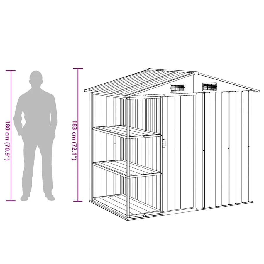 Abri de jardin avec étagère Gris 205x130x183 cm Fer - 9