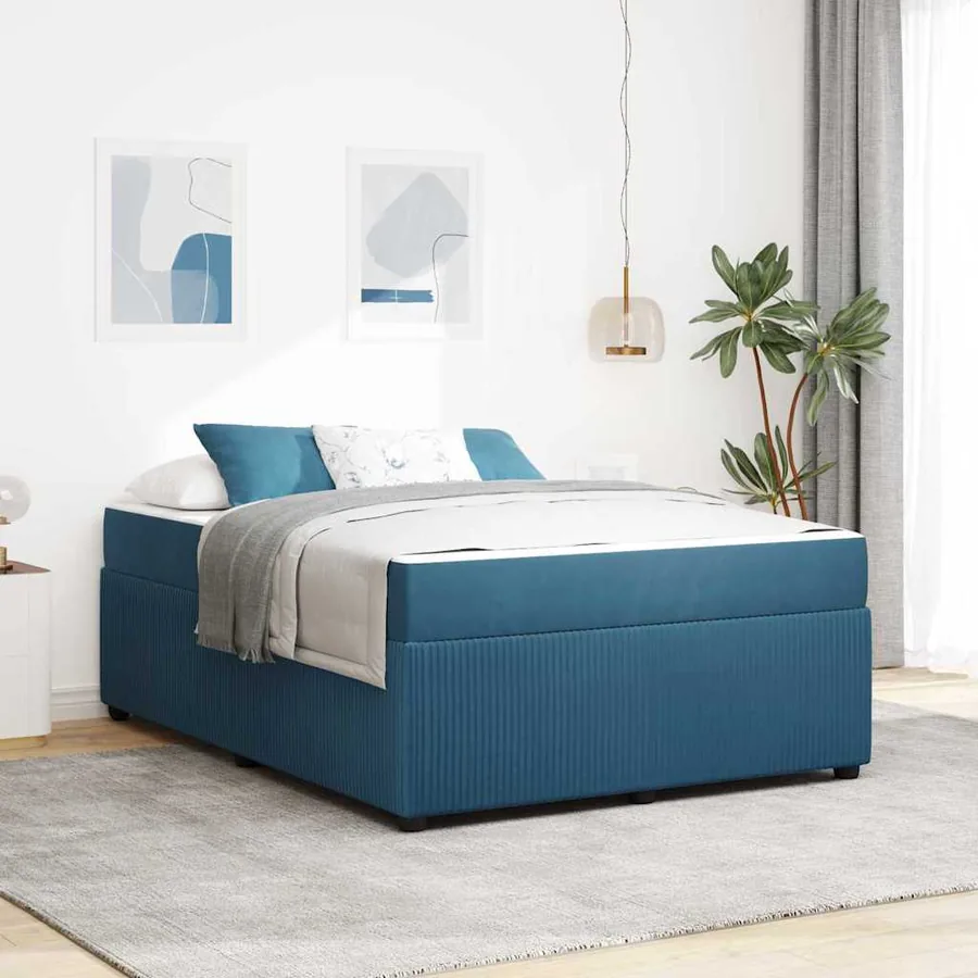 Cadre de lit avec matelas Bleu 140 x 200 cm tissu