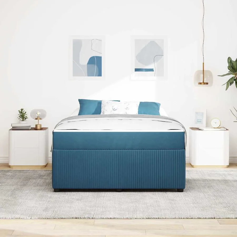 Cadre de lit avec matelas Bleu 140 x 200 cm tissu - 3