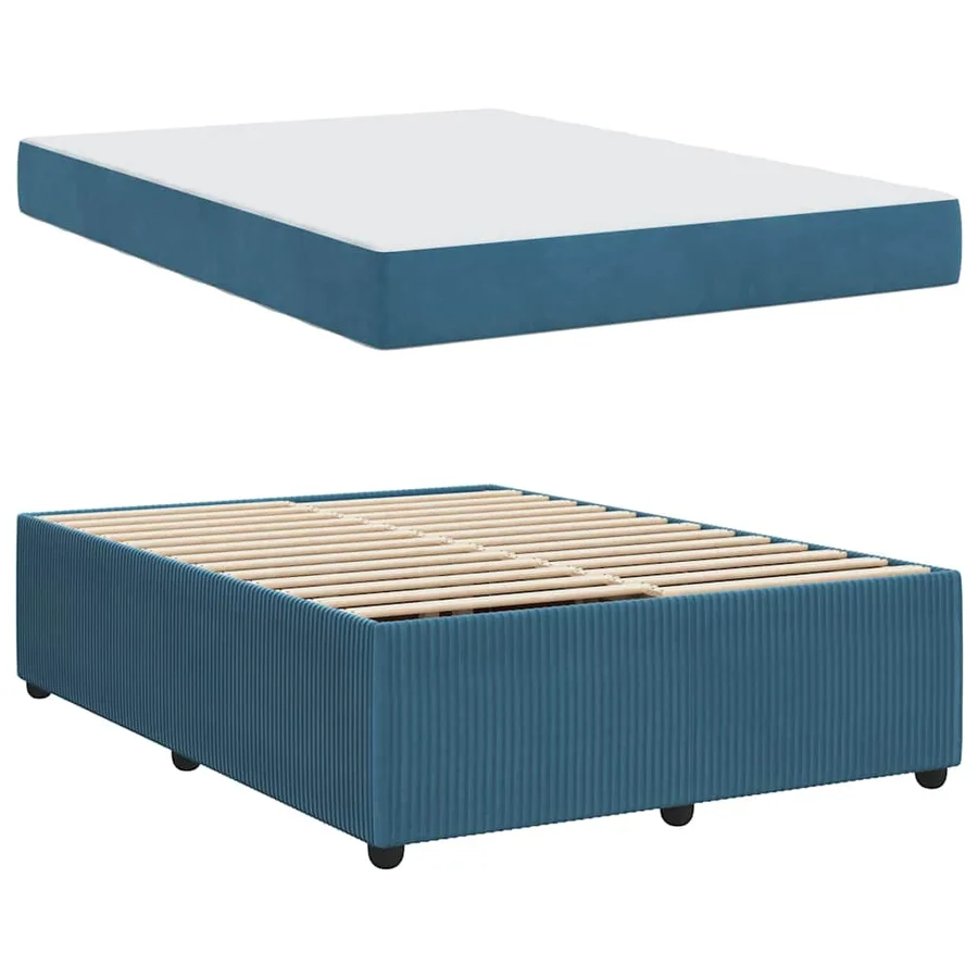 Cadre de lit avec matelas Bleu 140 x 200 cm tissu - 4