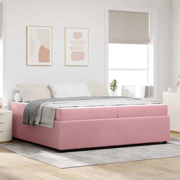 Cadre de lit avec matelas Rose 200 x 200 cm tissu