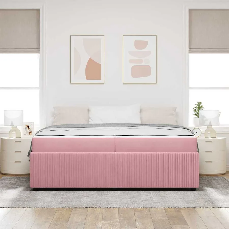 Cadre de lit avec matelas Rose 200 x 200 cm tissu - 3