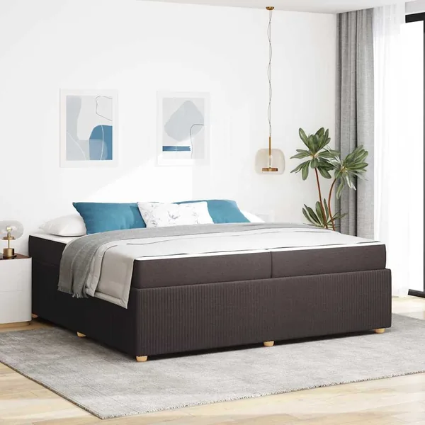 Cadre de lit avec matelas Marron foncé 200 x 200 cm tissu