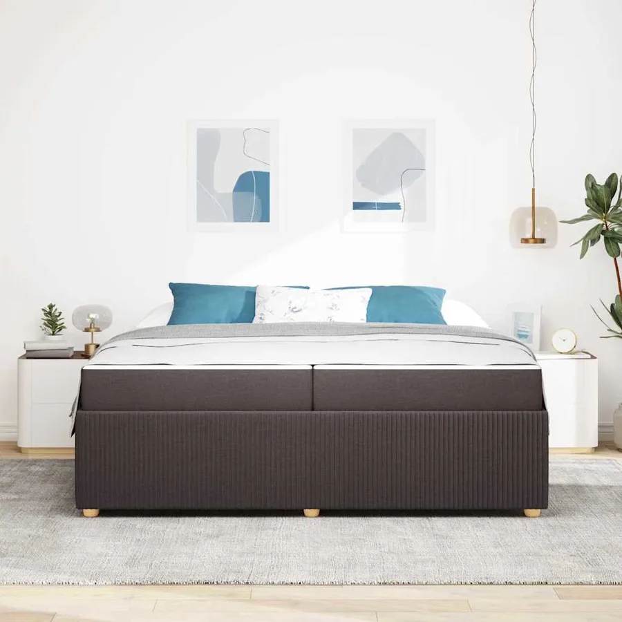Cadre de lit avec matelas Marron foncé 200 x 200 cm tissu - 3