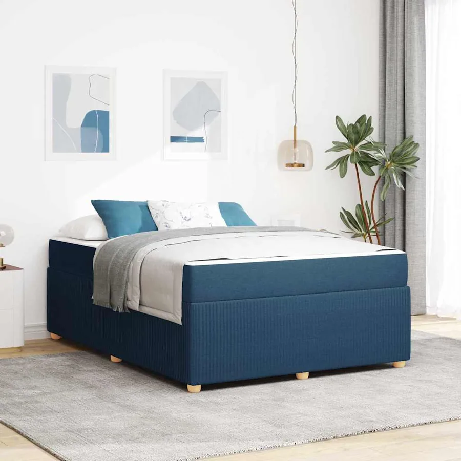 Cadre de lit avec matelas Bleu 140 x 200 cm tissu