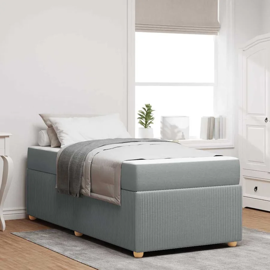 Cadre de lit avec matelas Gris clair 100 x 200 cm tissu
