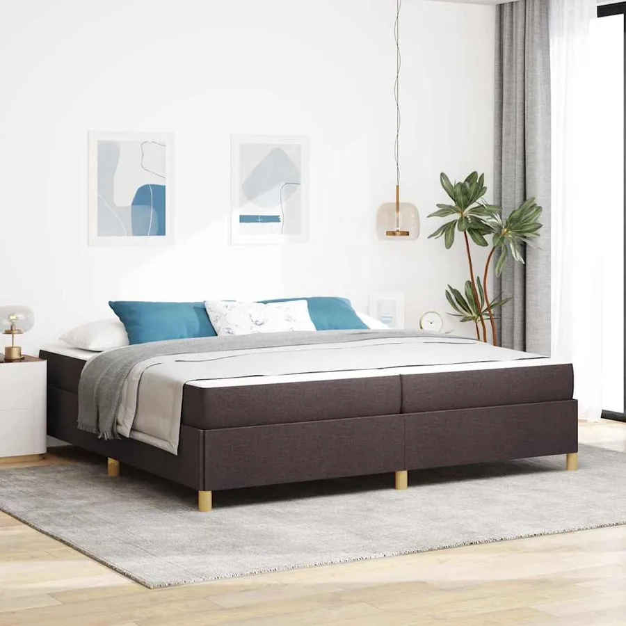 Cadre de lit avec matelas Marron foncé 200 x 200 cm tissu