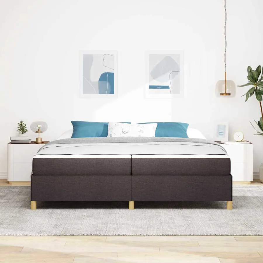 Cadre de lit avec matelas Marron foncé 200 x 200 cm tissu - 3