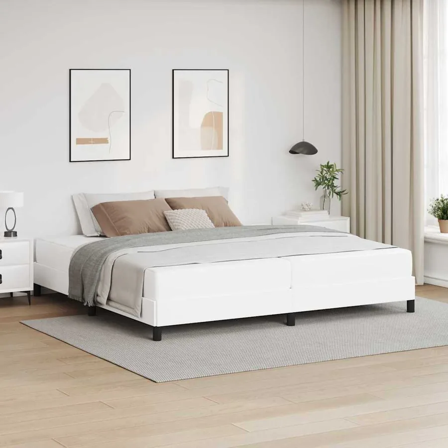 Cadre de lit avec matelas Blanc pur 200 x 200 cm tissu