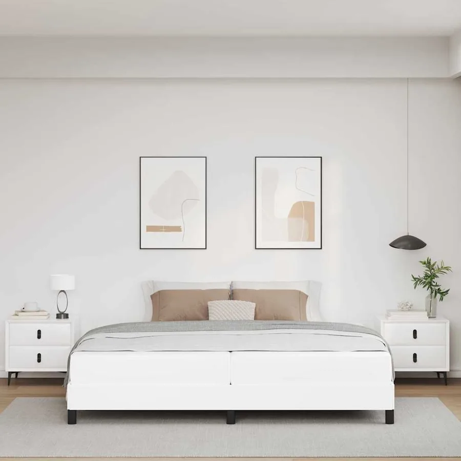 Cadre de lit avec matelas Blanc pur 200 x 200 cm tissu - 3