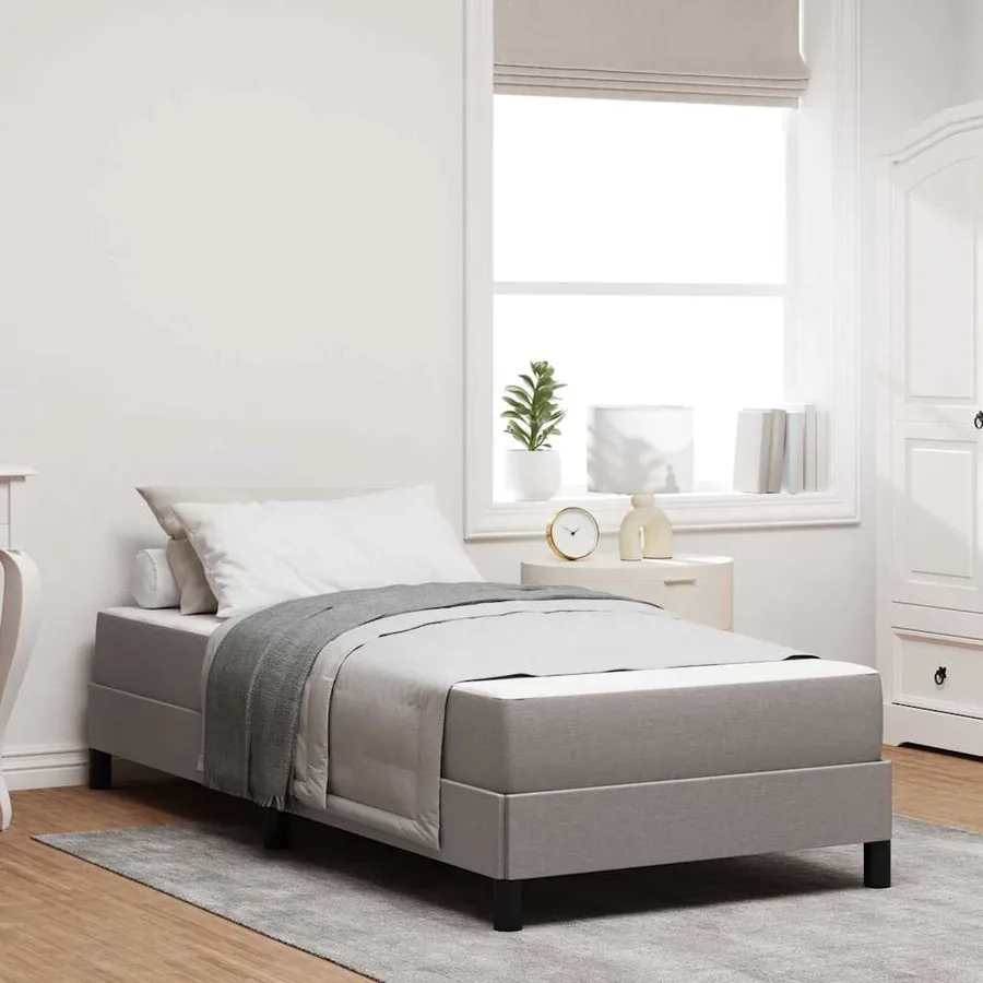 Lit à ressorts avec matelas Taupe 90 x 190 cm tissu