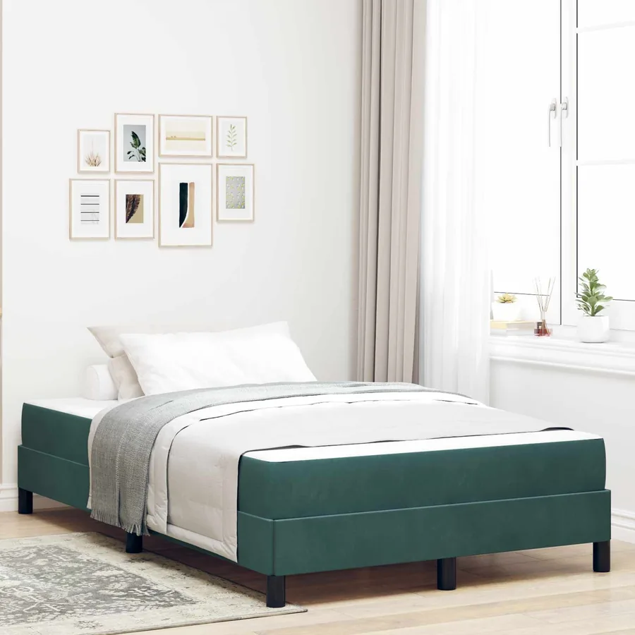 Lit à ressorts avec matelas Vert foncé 120 x 190 cm tissu
