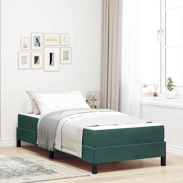 Lit à ressorts avec matelas Vert foncé 90 x 200 cm tissu