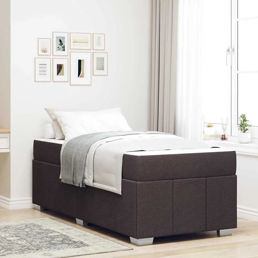 Cadre de lit avec matelas Marron foncé 90 x 200 cm tissu