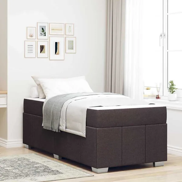 Cadre de lit avec matelas Marron foncé 90 x 200 cm tissu