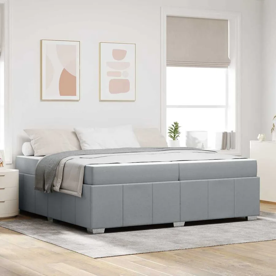 Cadre de lit avec matelas Gris clair 200 x 200 cm tissu