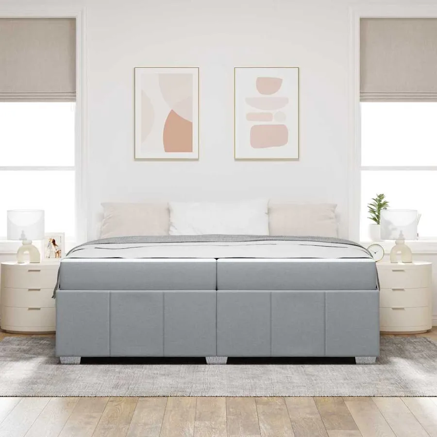 Cadre de lit avec matelas Gris clair 200 x 200 cm tissu - 3