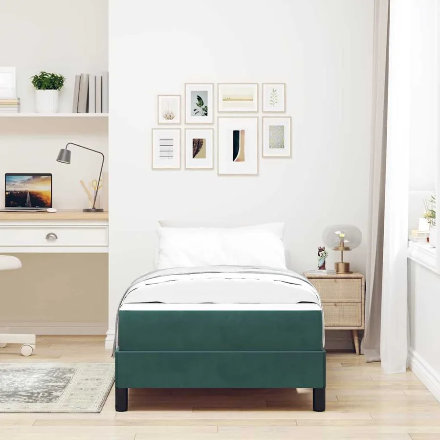 Lit à ressorts avec matelas Vert foncé 80 x 220 cm tissu - 3