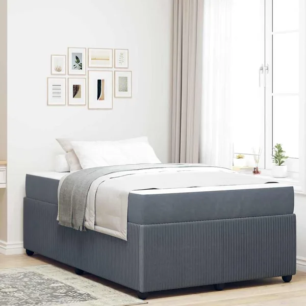 Cadre de lit avec matelas Gris foncé 120 x 200 cm tissu