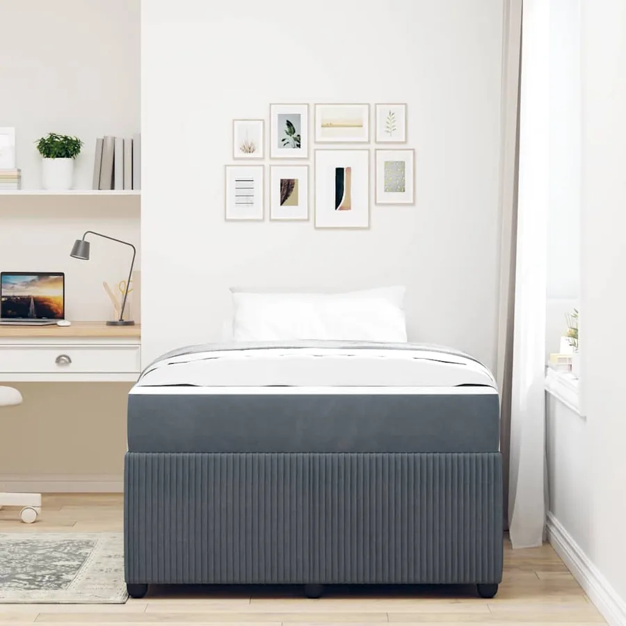 Cadre de lit avec matelas Gris foncé 120 x 200 cm tissu - 3