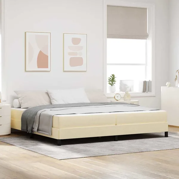 Lit à ressorts avec matelas Crème 200 x 200 cm tissu