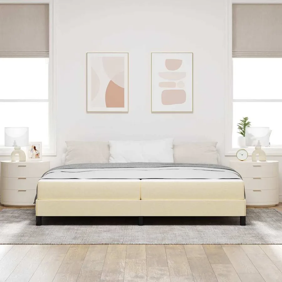 Lit à ressorts avec matelas Crème 200 x 200 cm tissu - 3