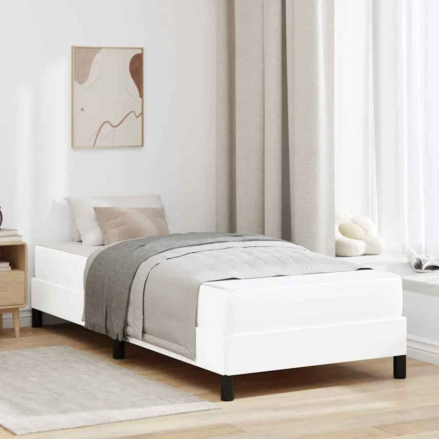 Cadre de lit avec matelas Blanc pur 90 x 200 cm tissu