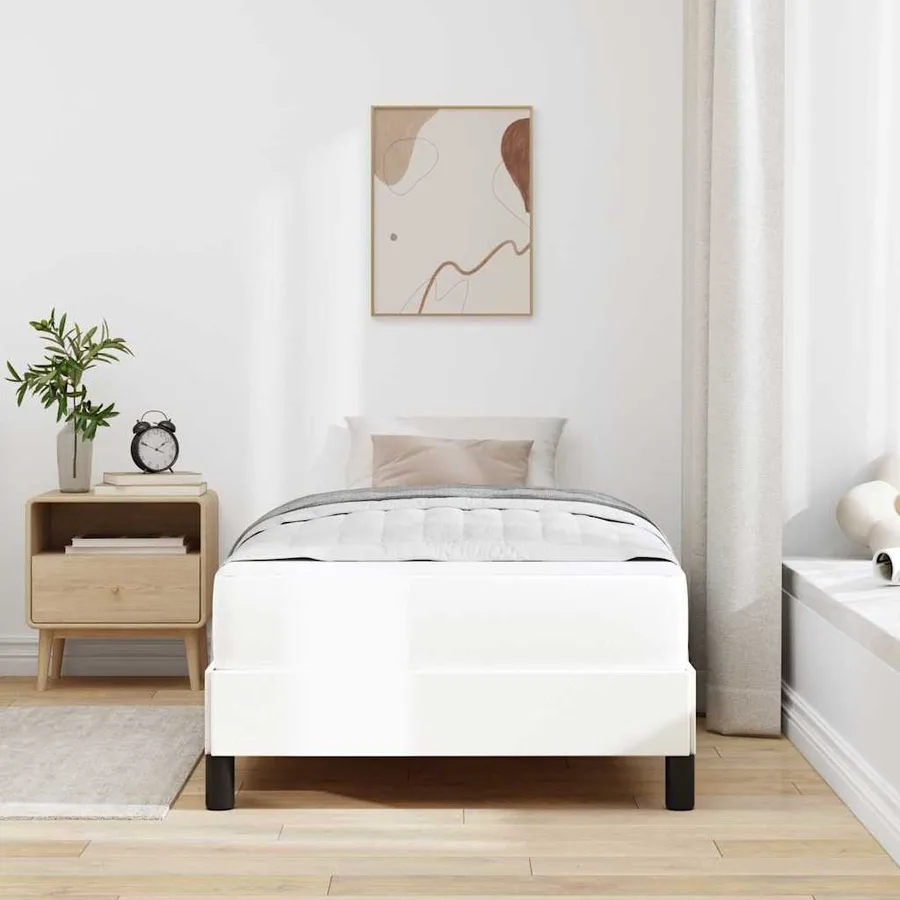 Cadre de lit avec matelas Blanc pur 90 x 200 cm tissu - 3