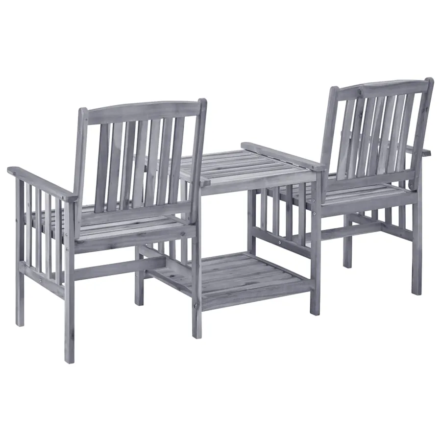Chaises de jardin avec table à thé et coussins Acacia solide - 4